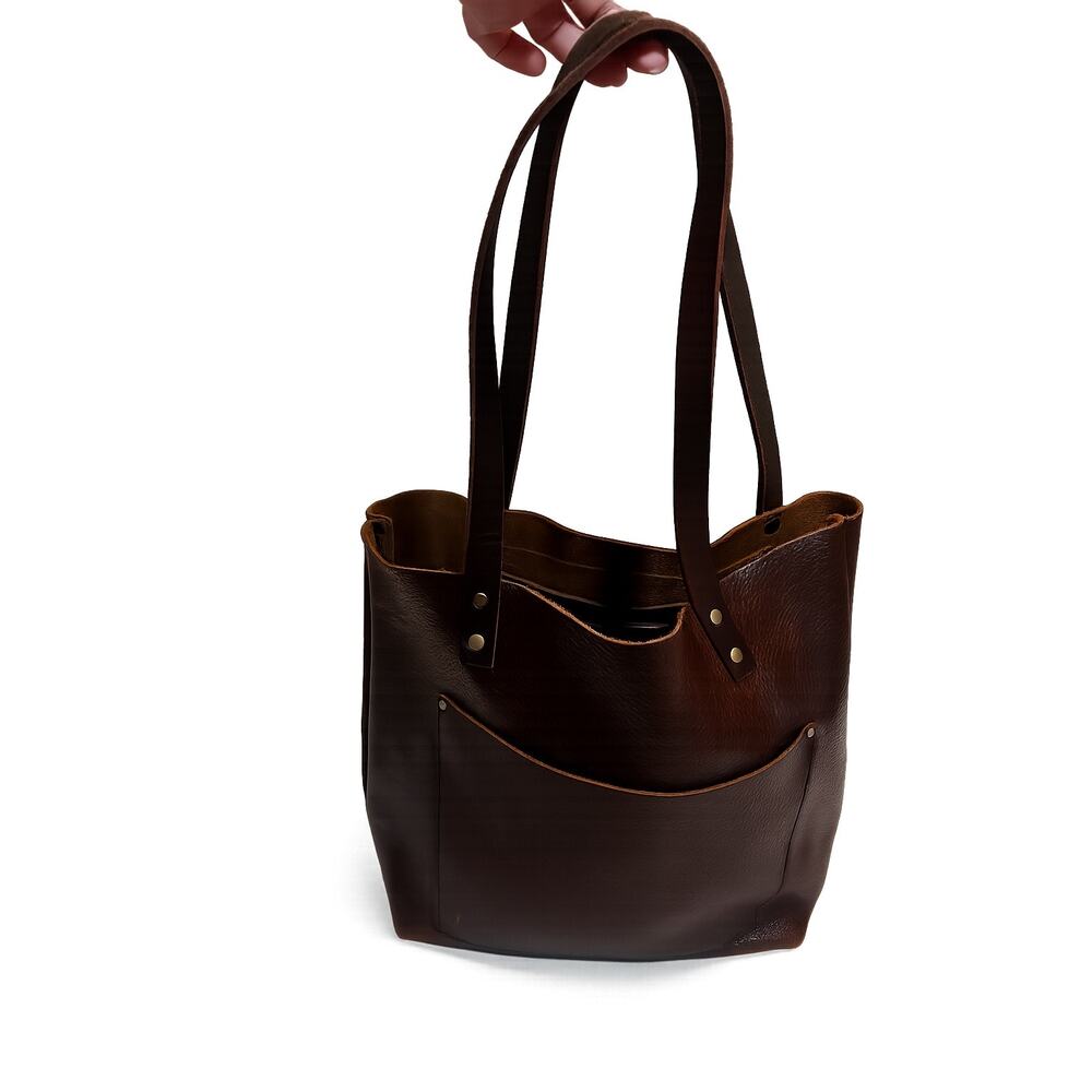 Portland Leather Tote 12 Inch Height Bag Purse Hand Made - Picture 2 of 9